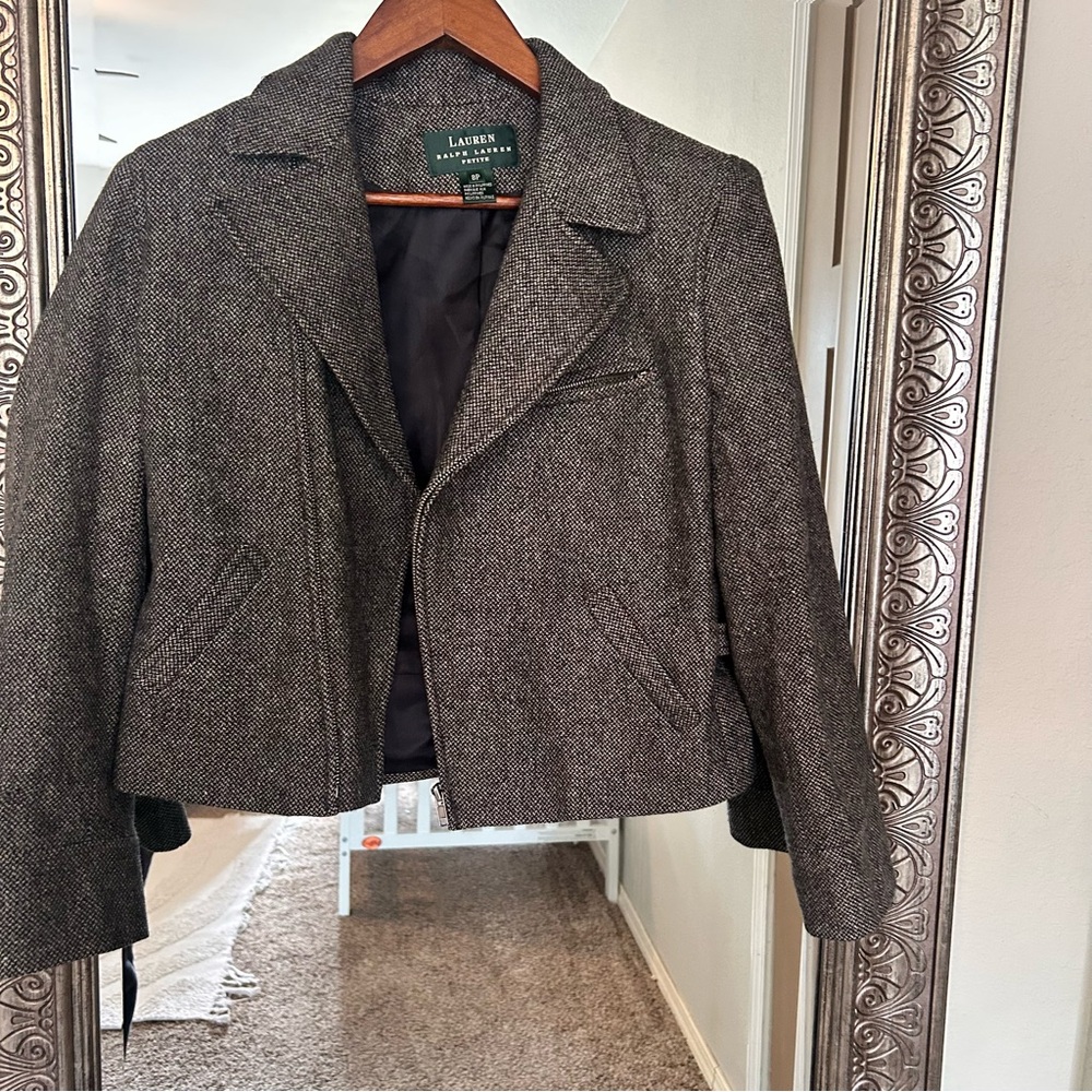 Ralph Lauren Moto Zip Wool Charcoal Tweed jacket